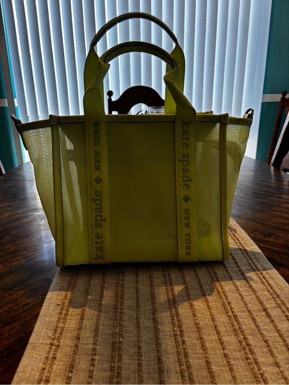 kate spade neon lime mesh tote
